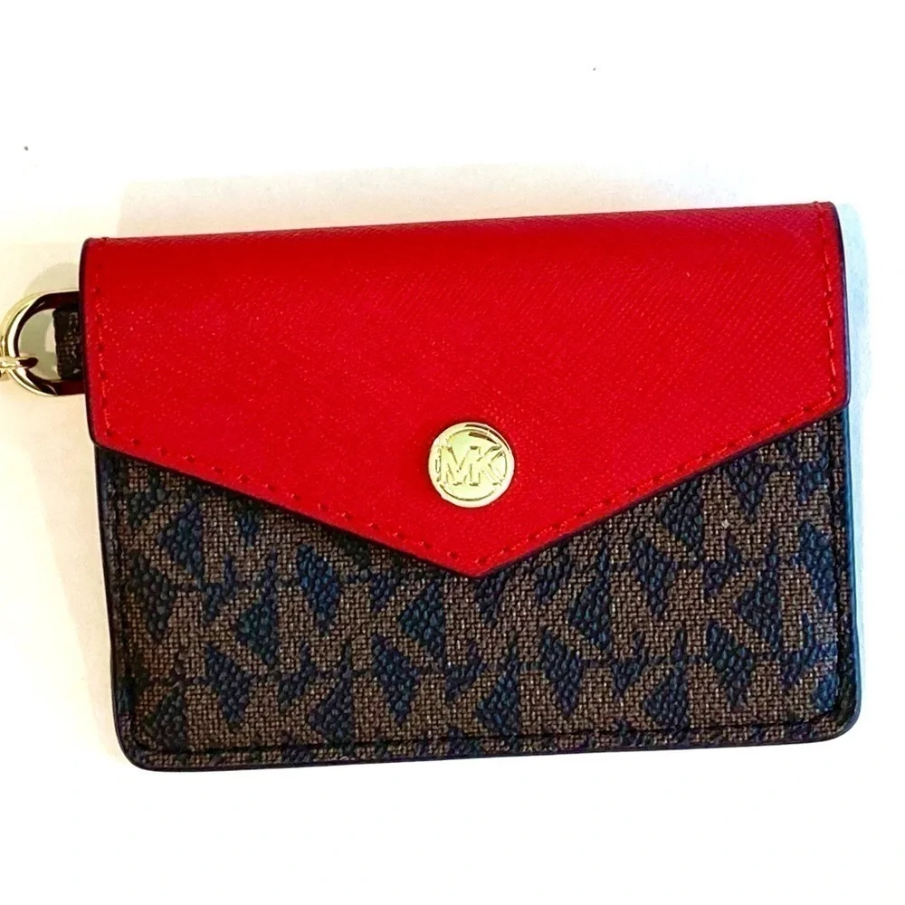 Michael Kors Kala Small Signature Leather Flap Key Ring Card Case Mini ID Wallet